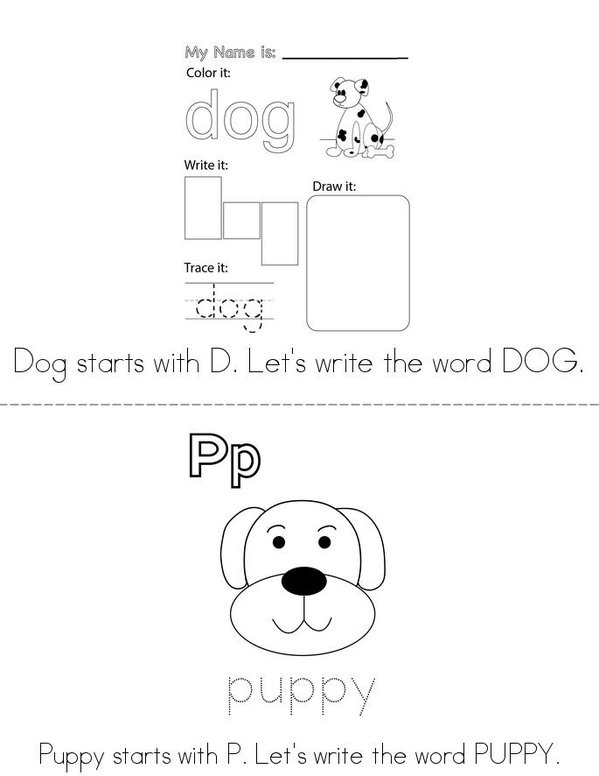 Puppies & Dogs Mini Book - Sheet 1