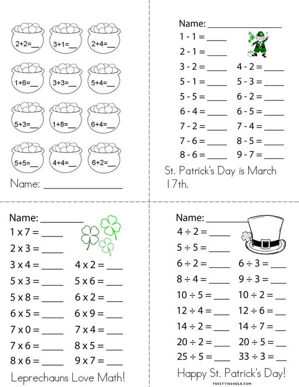 St. Patrick's Day Math Mini Book