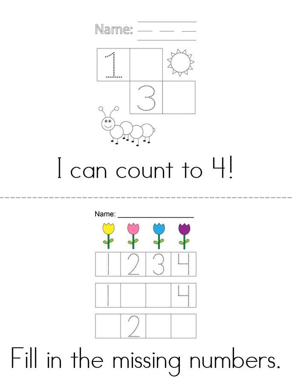 Counting to 4 Mini Book - Sheet 1