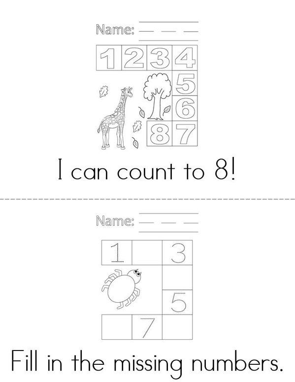 Counting to 8 Mini Book - Sheet 1
