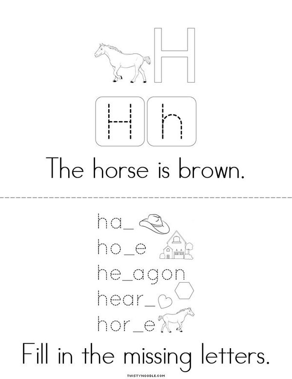 Letter H Words Mini Book - Sheet 2