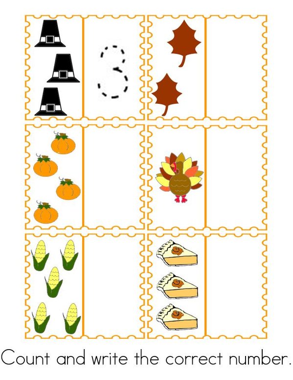 Thanksgiving Counting Mini Book - Sheet 3