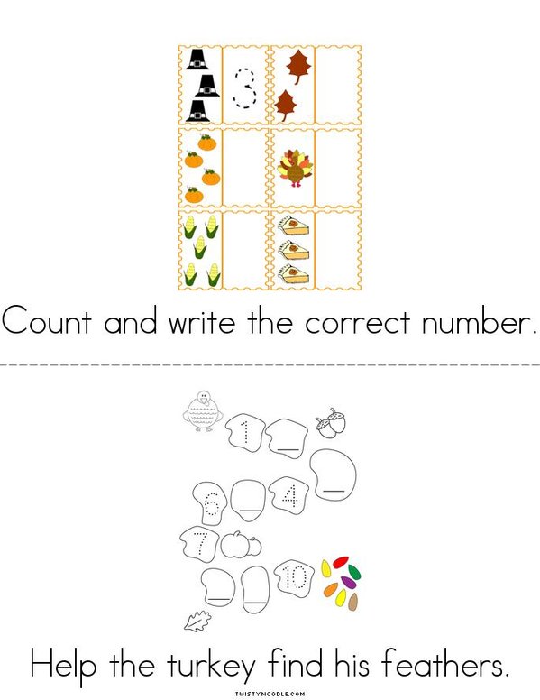 Thanksgiving Counting Mini Book - Sheet 2