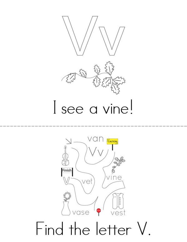 Letter V Words Mini Book - Sheet 1