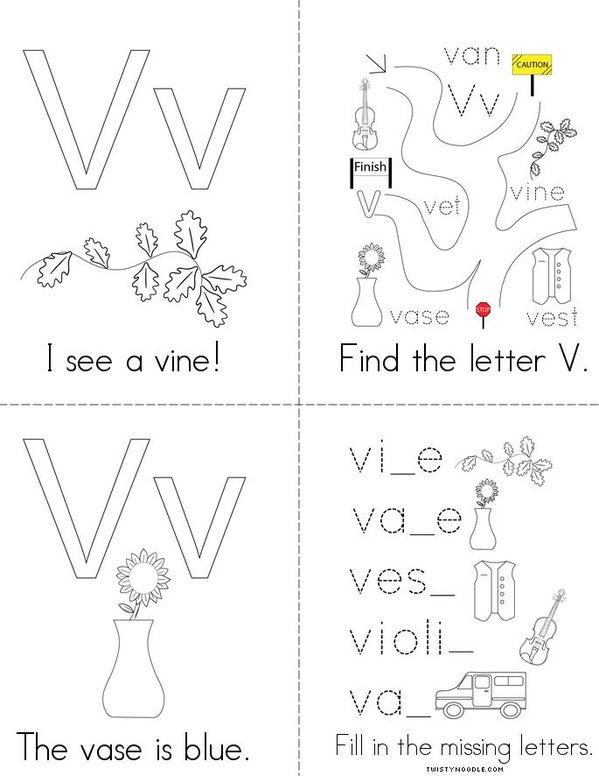 Letter V Words Mini Book