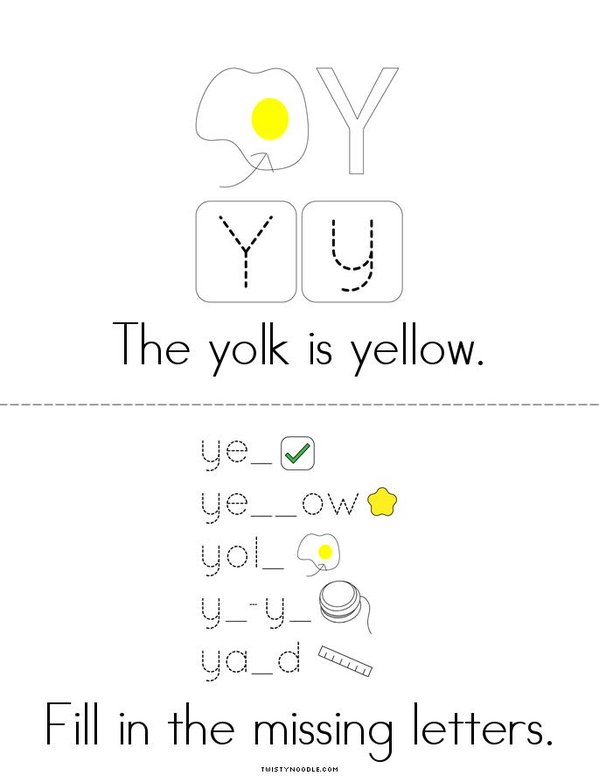 Letter Y Words Mini Book - Sheet 2