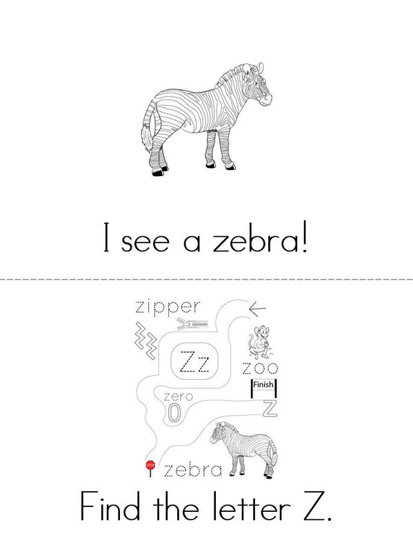 Letter Z Words Mini Book - Sheet 1