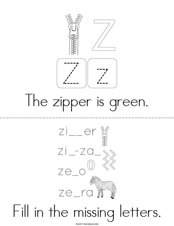 Letter Z Words Mini Book - Sheet 2