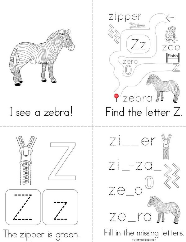 Letter Z Words Mini Book