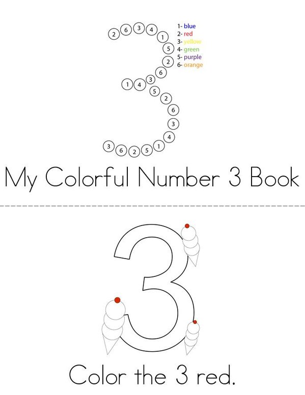 Colorful Number 3 Mini Book - Sheet 1