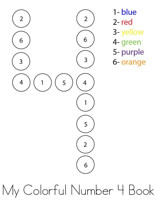 Colorful Number 4 Mini Book - Sheet 1