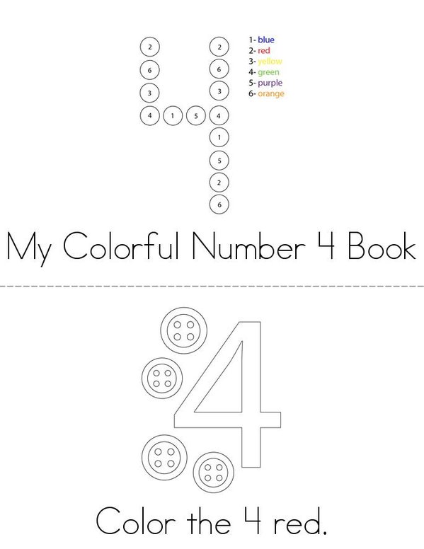 Colorful Number 4 Mini Book - Sheet 1