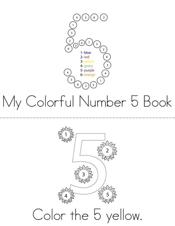 Colorful Number 5 Mini Book - Sheet 1