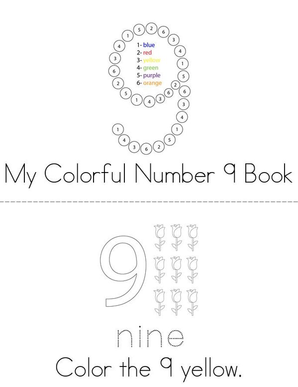 Colorful Number 9 Mini Book - Sheet 1