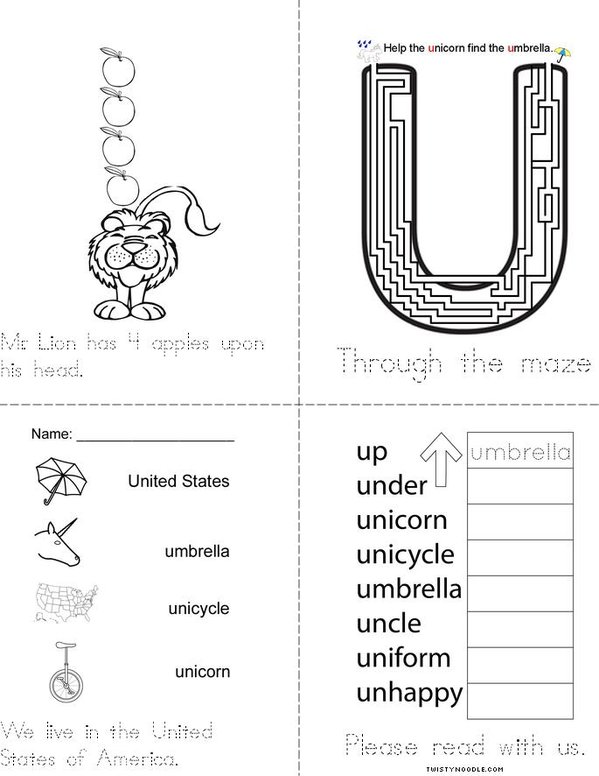 Letter Uu Vowel Reader Mini Book - Sheet 2