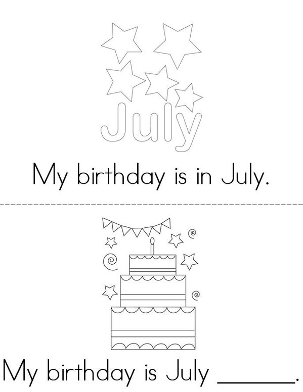 My Birthday is in July Mini Book - Sheet 1