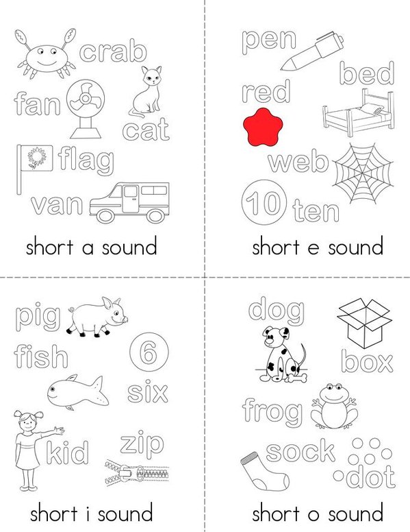 Color the short vowels Mini Book - Sheet 1