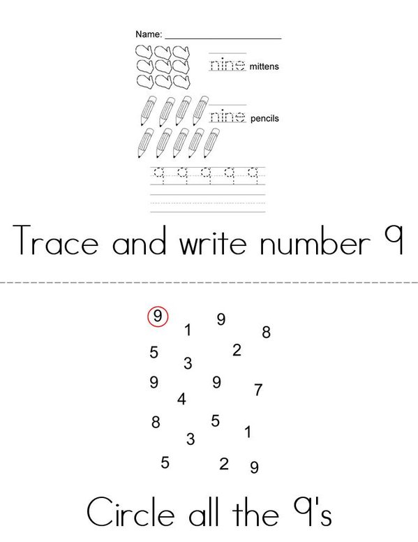 Number 9  Mini Book - Sheet 1