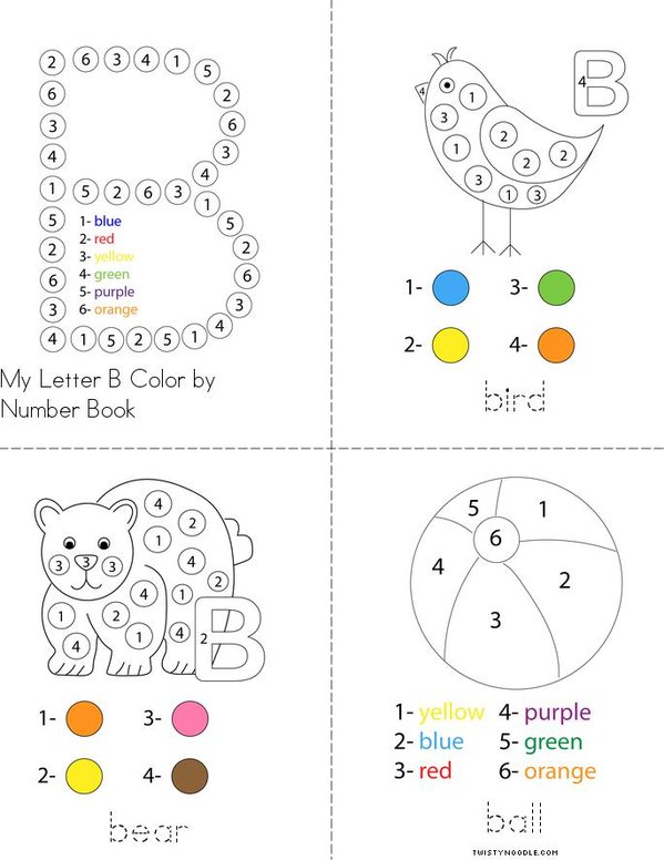 Color by Number Letter B Mini Book