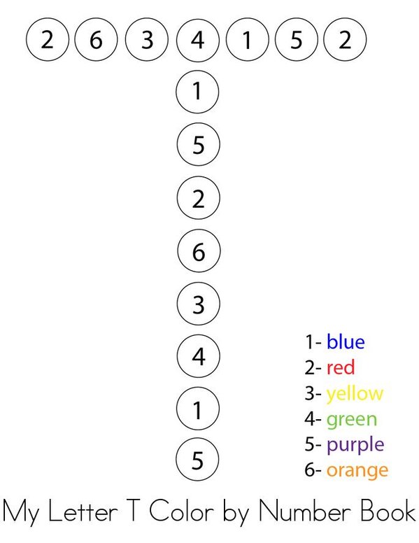Color by Number Letter T Mini Book - Sheet 1