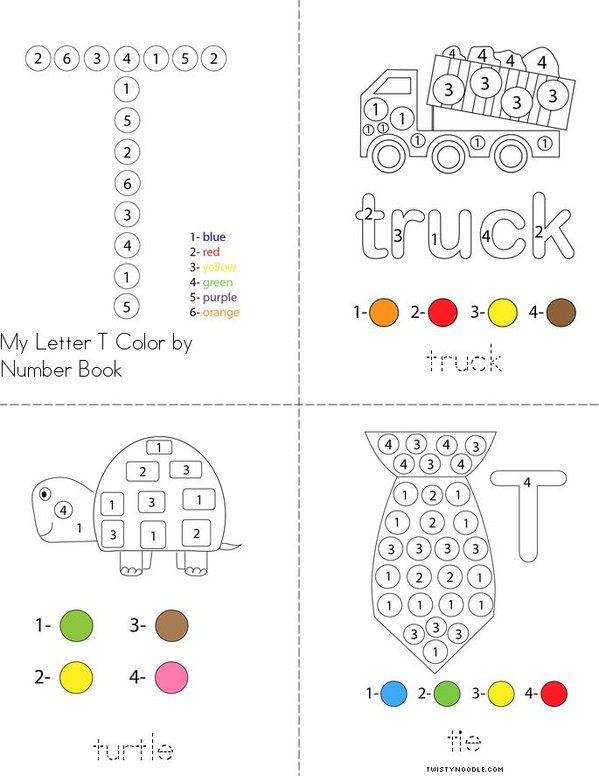 Color by Number Letter T Mini Book