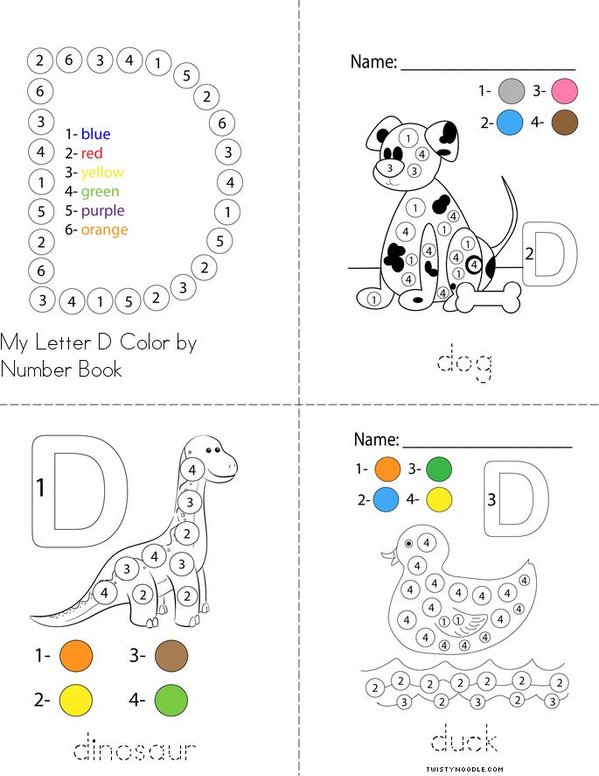 Color by Number Letter D Mini Book