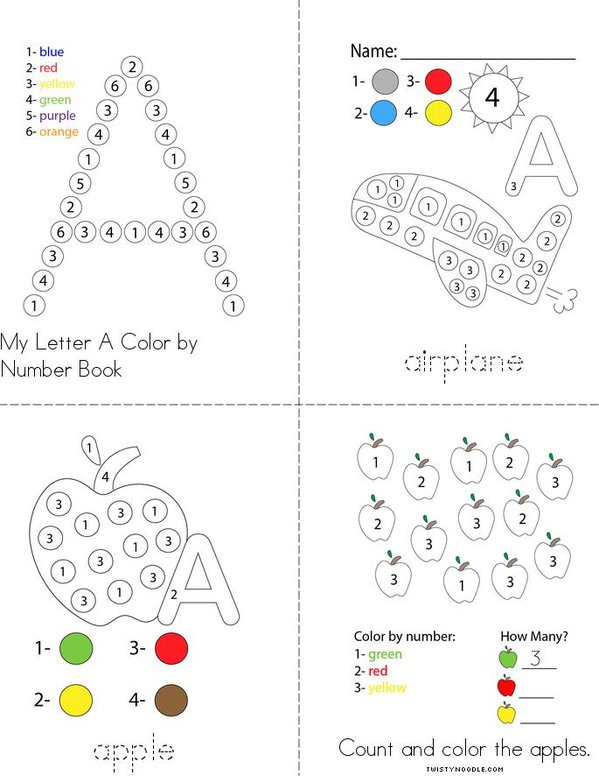 Color by Number Letter A Mini Book