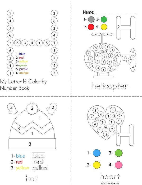 Color by Number Letter H Mini Book