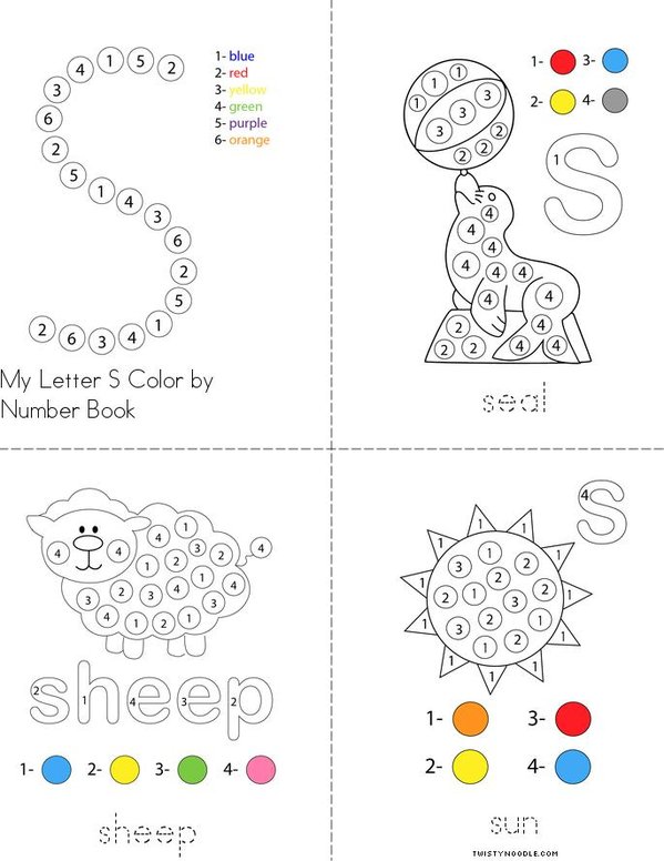 Color by Number Letter S Mini Book