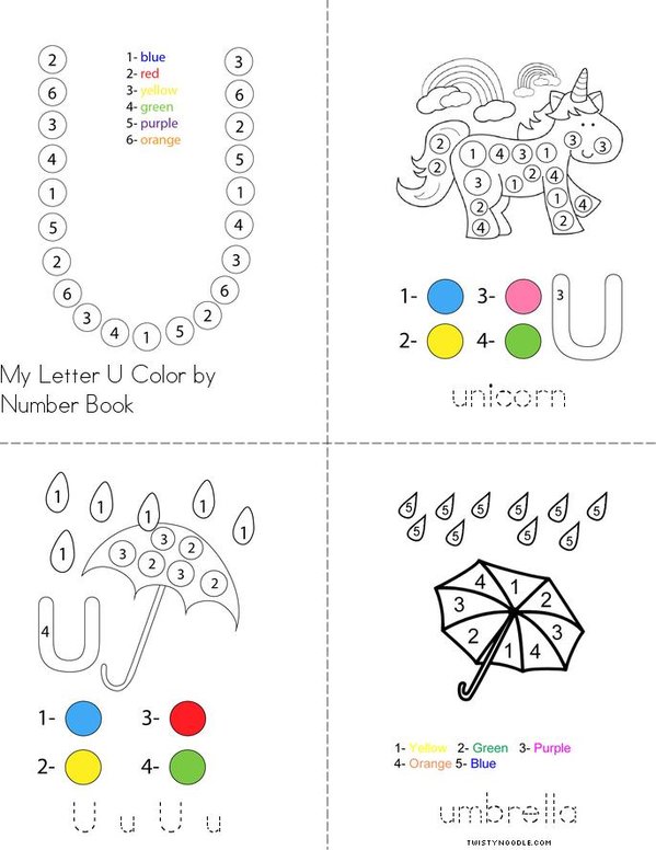 Color by Number Letter U Mini Book