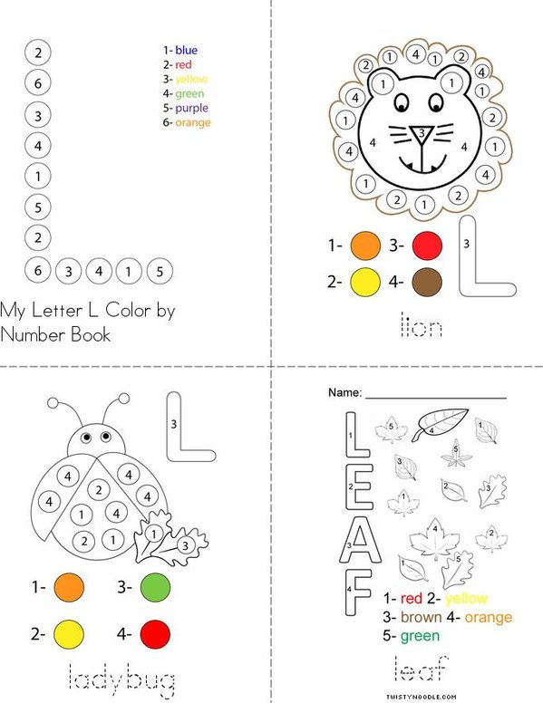 Color by Number Letter L Mini Book