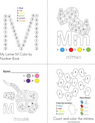 Color by Number Letter M Book