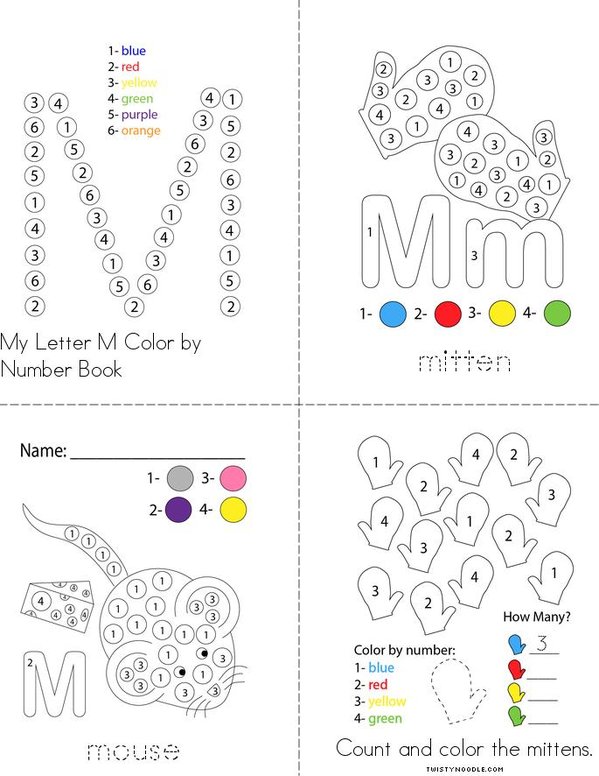 Color by Number Letter M Mini Book