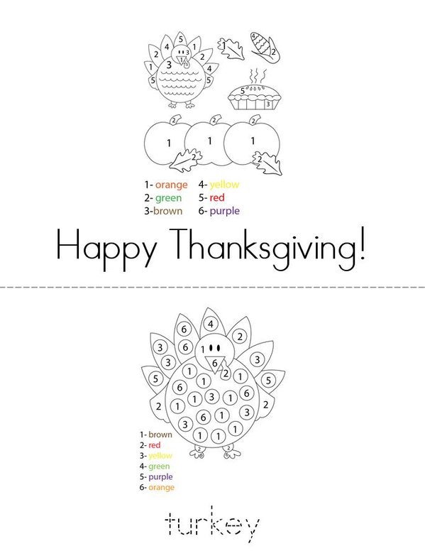 Thanksgiving Color by Number Mini Book - Sheet 1