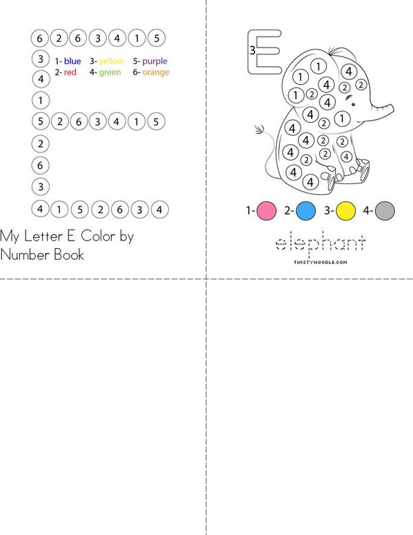 My Letter E Color by Number Mini Book