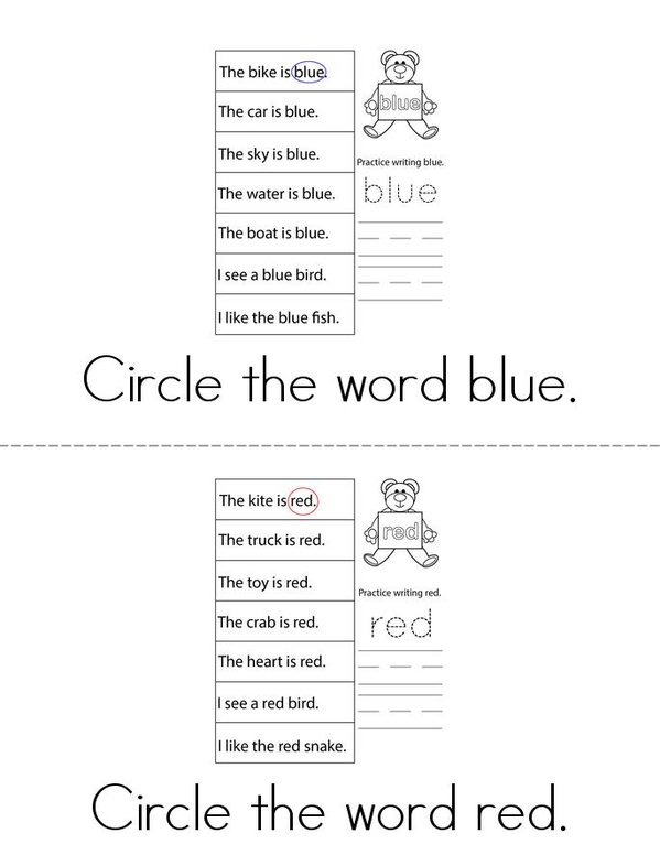 I can circle color words! Mini Book - Sheet 1