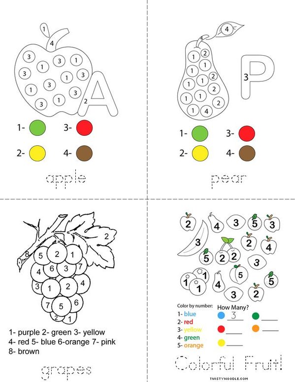 Color by Number Fruit Mini Book