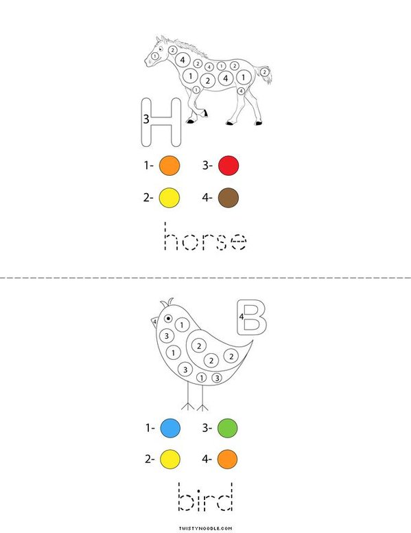 Color by Number Animals Mini Book - Sheet 2