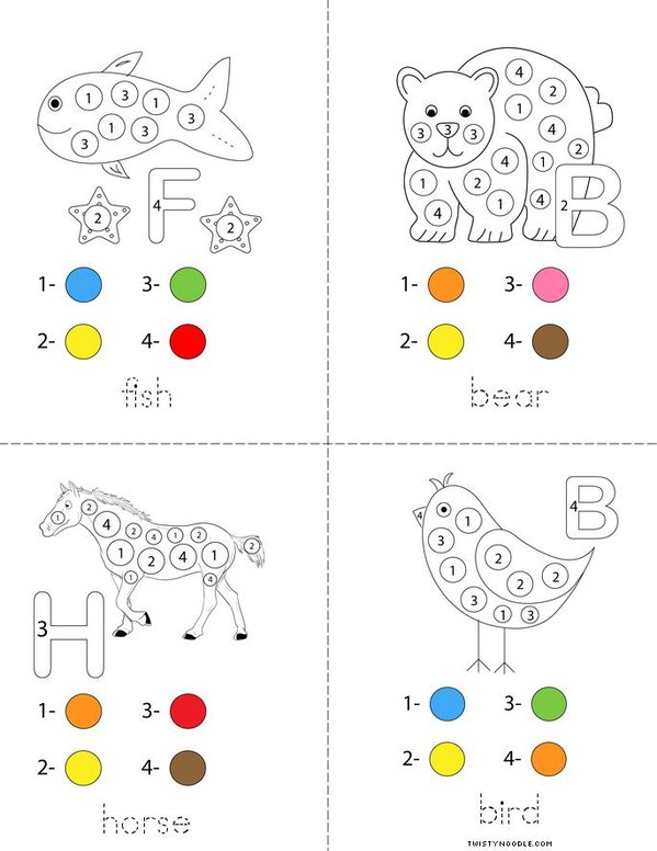 Color by Number Animals Mini Book
