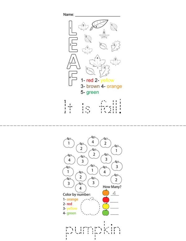 Fall Color By Number Mini Book - Sheet 1