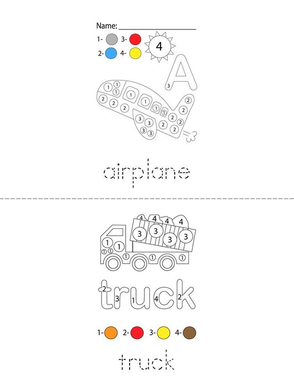 Transportation Color by Number Mini Book - Sheet 1