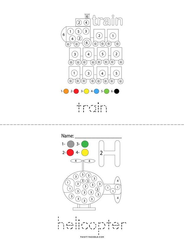 Transportation Color by Number Mini Book - Sheet 2