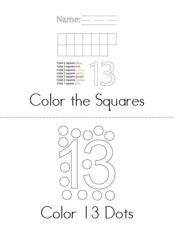 Number 13 Activity Mini Book - Sheet 1