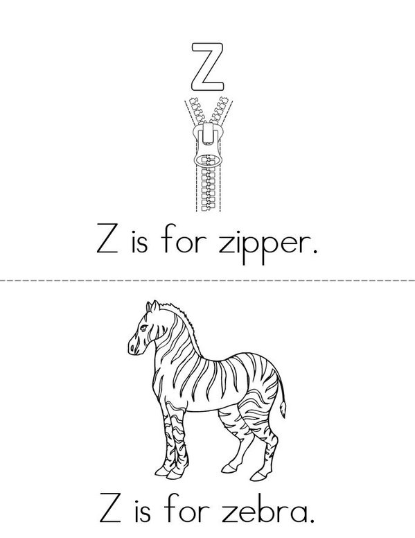 Z is for zipper Mini Book - Sheet 1