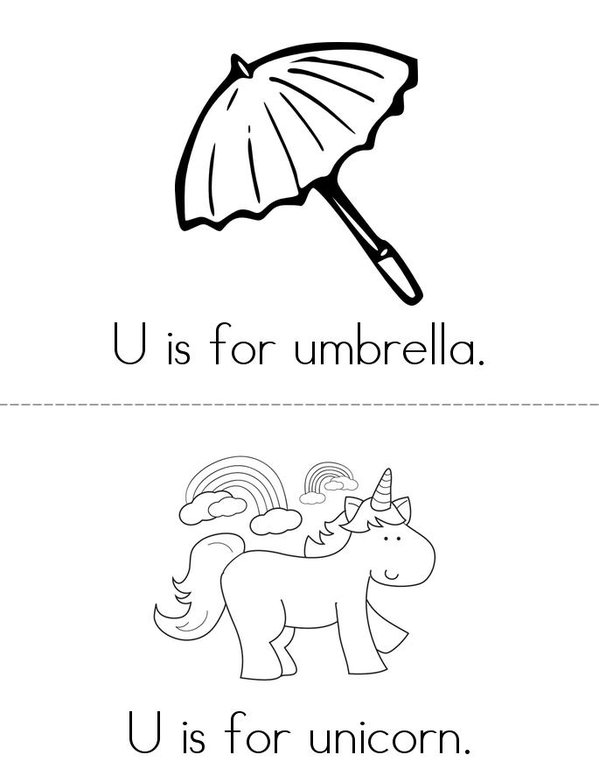 U is for umbrella Mini Book - Sheet 1