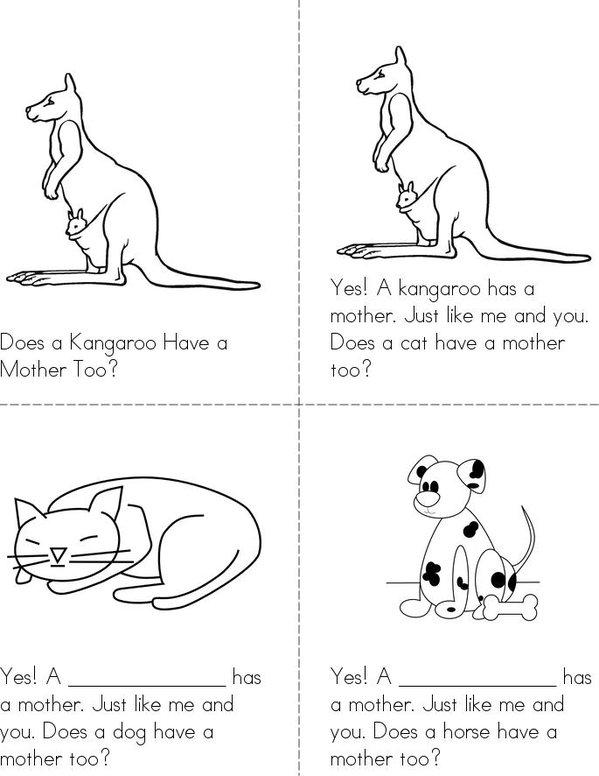 Does A Kangaroo Have A Mother Too? Mini Book - Sheet 1