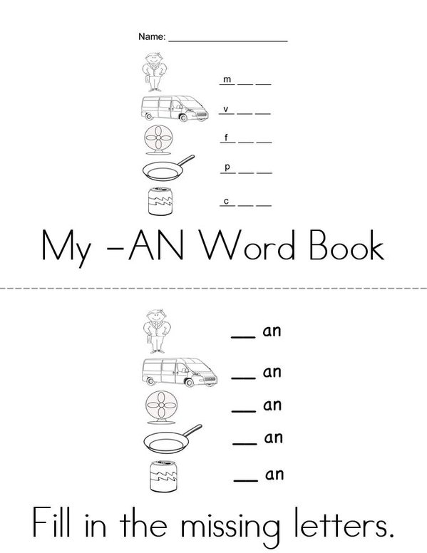 My AN Word  Mini Book - Sheet 1