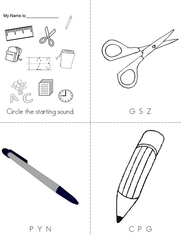 Beginning Sounds (school supplies) Mini Book - Sheet 1