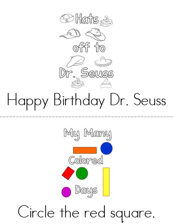 Happy Birthday Dr. Seuss Mini Book - Sheet 1