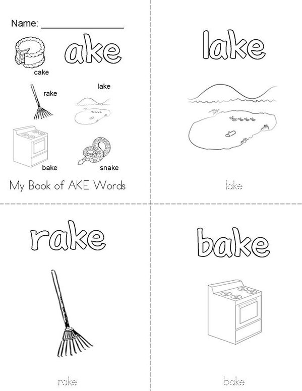 My Book of AKE Words Mini Book - Sheet 1